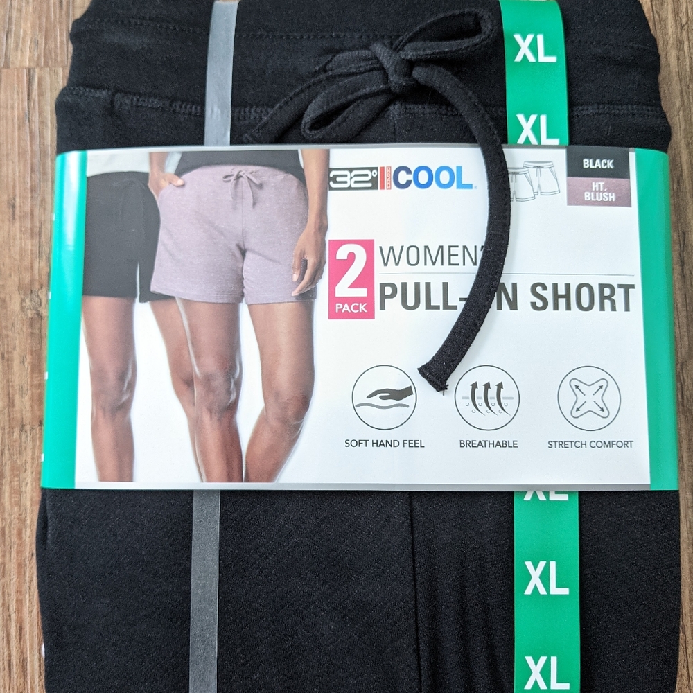 XL-Black&Pink, 32 Degrees Ladies' 2-Pack Shorts